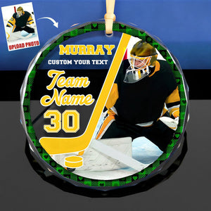 Custom Photo Gift For Ice Hockey Player Personalized Christmas Crystal Glass Ornament