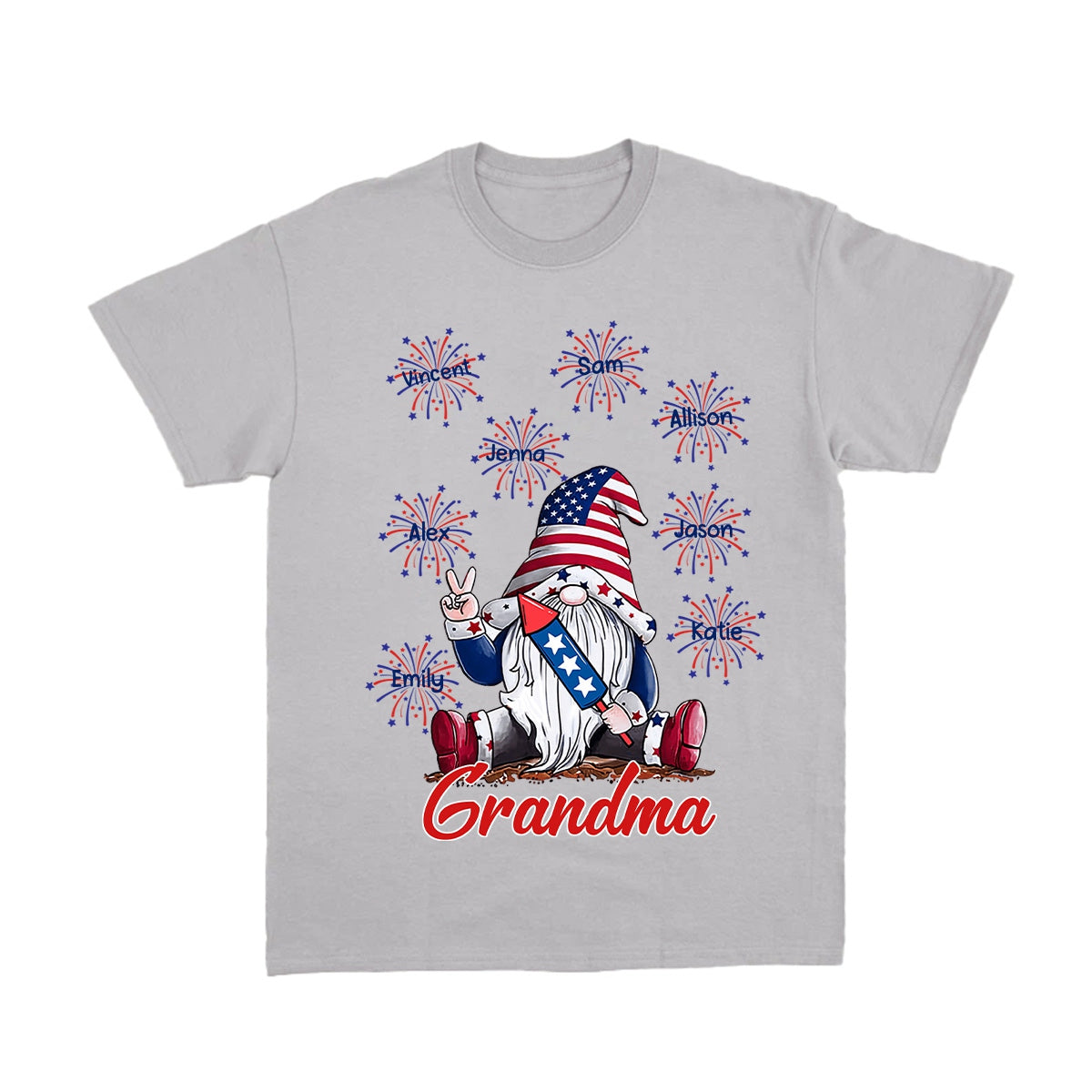 Grandma Firecracker Grandkids Independence Day Personalized Pure Cotton T-Shirt
