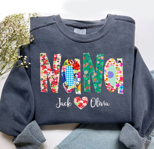 Personalized Flower Grandma With Grandkids Print Sweatshirt