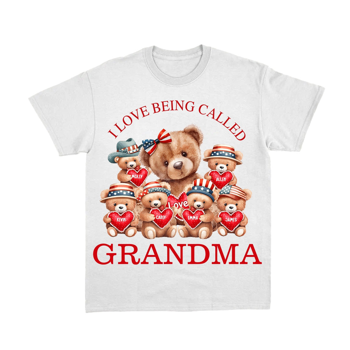 4th of July Grandma Bear with cute Grandkids Personalized T shirt