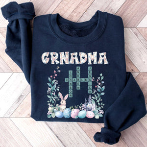 Personalized Bunny Easter Grandma Mom Kids Crossword Puzzle Sweatshirt