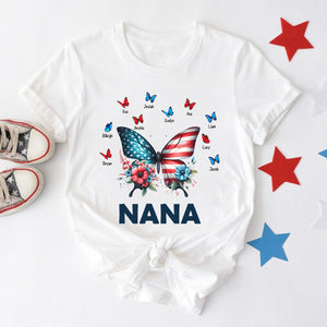 Personalized Grandma Mom Butterfly kids Independence Day T-shirt