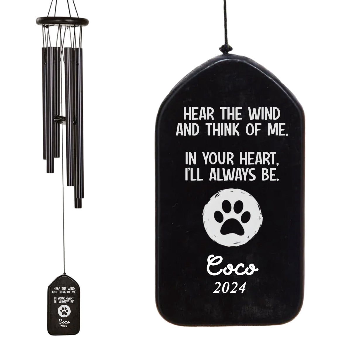 Hear The Wind And Think Of Me Dog Cat Memorial Personalized Wind Chimes