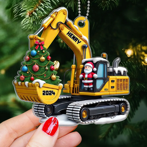 Personalized Xmas Excavator Construction Acrylic Ornament For Kids, Ornament Backhoe