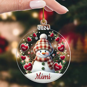 Happy Flower Snowman Grandma Mom Sweet Heart Personalized Christmas Ornament