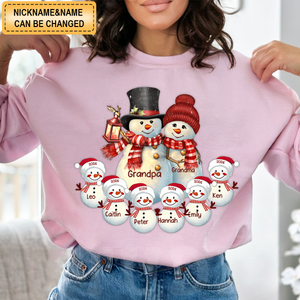 Couple Snowman Christmas Grandma Grandpa With Grandkids Personalized Sweatshirt