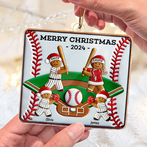 Happy Baseball Family Playing On Field Sport Lover Personalized Christmas Acrylic Ornament