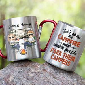 Let's Sit By The Campfire - Personalized Carabiner Camping Mug - Gift For Camping Lovers