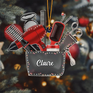 Personalized Name Hair Stylist Tool Christmas Ornament, Gift For Hairdresser Barber