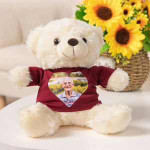 Personalized Cute Plush Stuffed Memory Bear with Heart Photo Shirt or Hoodie Memorial Gift