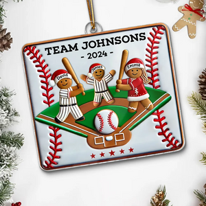 Happy Baseball Family Playing On Field Sport Lover Personalized Christmas Acrylic Ornament