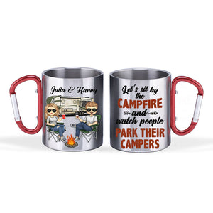 Let's Sit By The Campfire - Personalized Carabiner Camping Mug - Gift For Camping Lovers