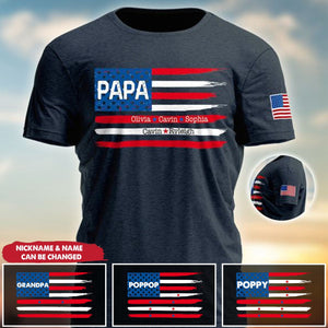 Personalized Dad Grandpa Flag With Grandkids 3D T-Shirt