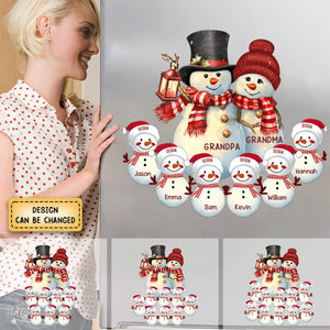 Couple Snowman Christmas Grandma Grandpa With Grandkids Personalized Decal