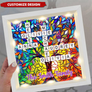 Personalized Rainbow Family Tree Name Crossword Shadow Light Box