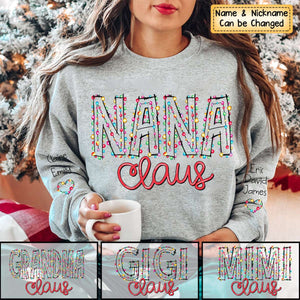 Gigi Claus Christmas lights And Grandkids Personalized Christmas Merry Sweatshirt