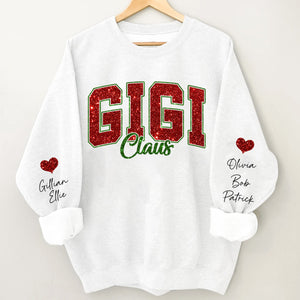 Personalized Glitter Gigi Claus Christmas Family Sweatshirt With Grandkids