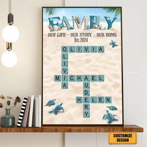 Personalized Family Gift Custom Names Crossword Beach Poster