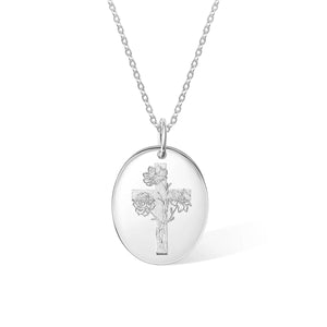 Personalized Engraved Cross Name Necklace with Birth Flower