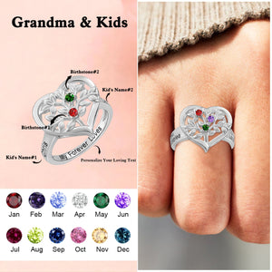 Personalized Family Tree Heart Ring Gift for Grandma