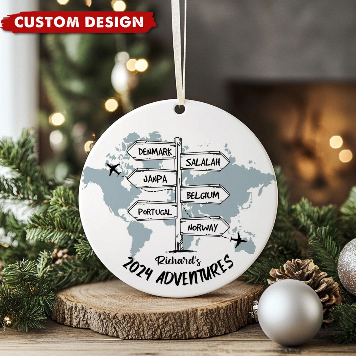 Post Signs Travel Adventure Personalized Ceramic Ornament - Christmas Gift