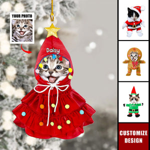 Custom Face Photo Gift For Cat Lovers - Christmas Acrylic Ornament