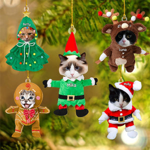 Custom Face Photo Gift For Cat Lovers - Christmas Acrylic Ornament