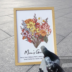 Personalized Birth Flower Family Bouquet Names Mom's Garden Poster