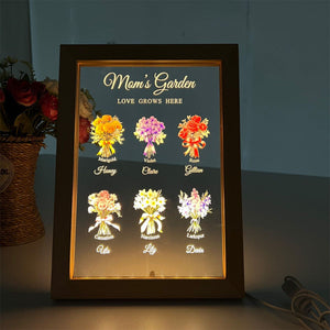 Mom's Garden Birth Month Flower Bouquet Customized LED Light With Wooden Frame