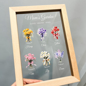 Mom's Garden Birth Month Flower Bouquet Customized LED Light With Wooden Frame