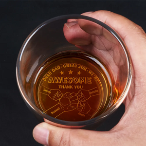 Personalized Engraved Whiskey Glass - Fist Bump Dear Dad Great Job We're Awesome Thank You