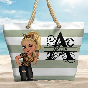 Summer Is Calling Beach Vacation Monogram - Personalized Stripes Beach Bag