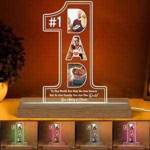 No. 1 Dad You Are The World Photo Personalized Custom Shaped Acrylic Plaque With LED Night Light