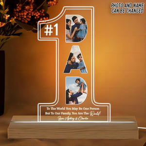 No. 1 Dad You Are The World Photo Personalized Custom Shaped Acrylic Plaque With LED Night Light