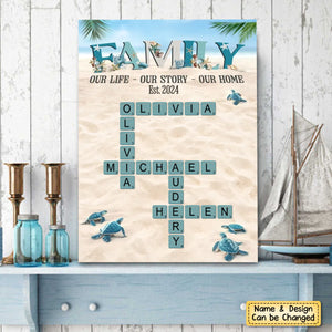 Personalized Family Gift Custom Names Crossword Beach Poster