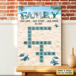 Personalized Family Gift Custom Names Crossword Beach Poster