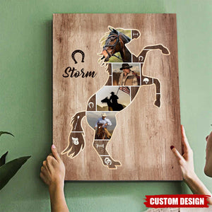 Personalized Horse Silhouette Photo Collage Canvas Gift For Horse Riders, Horse Lover