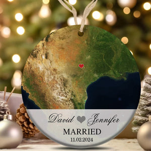 Engagement Ornament - Custom Map Gift Ceramic Ornament