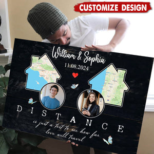 Long Distance Relationship Gift, Custom Distance Map Canvas