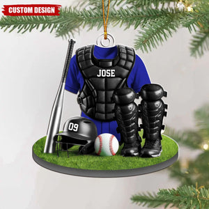 Gift For Baseball Lover - Personalized Baseball Catcher Christmas Shaped Ornament