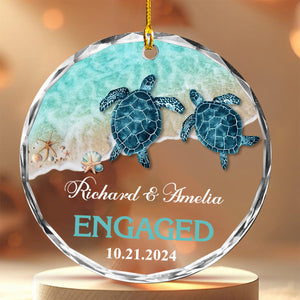 Lovely Beach Gift Sea Turtle Couple - Personalized Glass Ornament