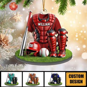 Gift For Baseball Lover - Personalized Baseball Catcher Christmas Shaped Ornament