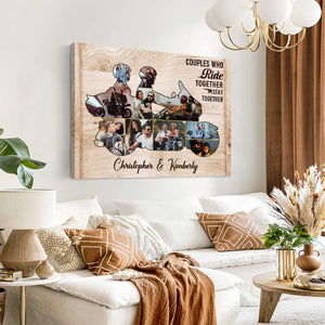 Personalized Motorcycle Couple Canvas, Custom Biker Couple Photo Collages