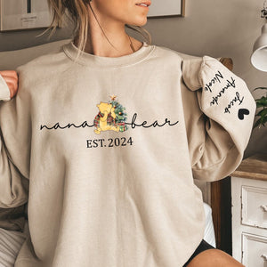 Personalized Christmas Mama Bear Est Sweatshirt with Kid Names on Sleeve