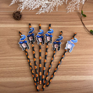 Personalized Halloween Witch Themed Party Face Straws