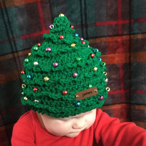 Custom Name Leather Patch Christmas Tree Personalized Knitted Hat