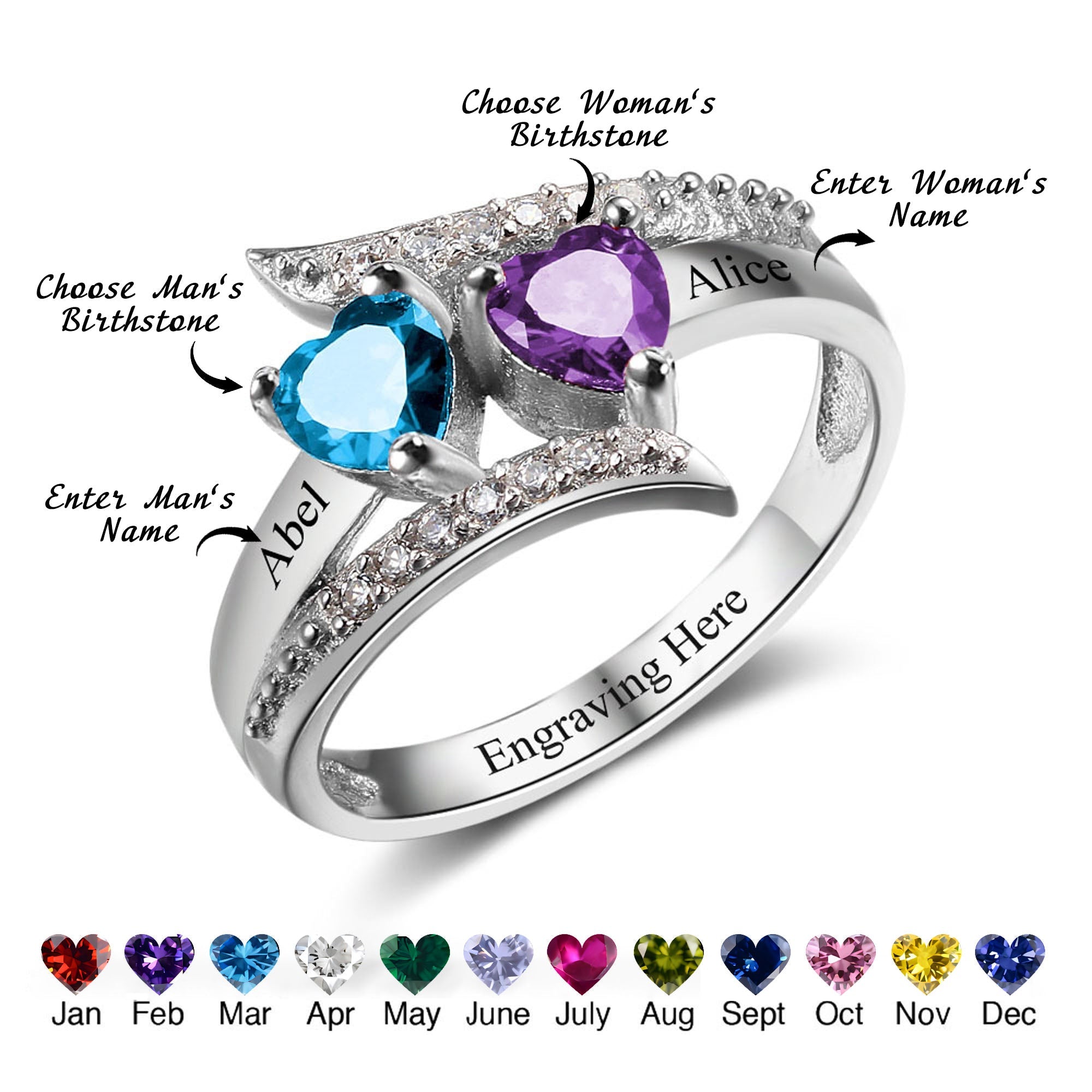 Always & Forever Couple Ring - Personalized Birthstone Promise Ring, Engaged Gift, Wedding Gift