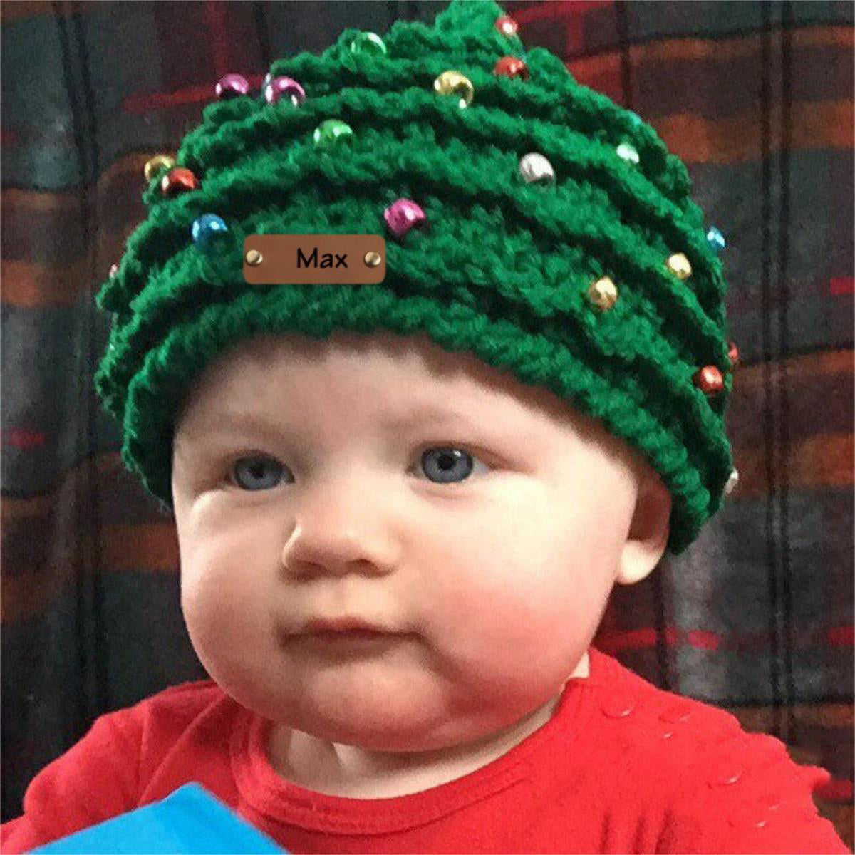 Custom Name Leather Patch Christmas Tree Personalized Knitted Hat