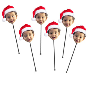 Personalized Christmas Hat Face Photo Drink Stirrers