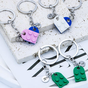 Personalized Initial Heart Couple Keychain Set